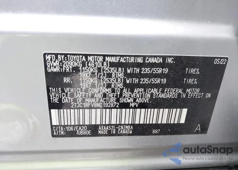 2022 Toyota Rav4 Xle Premium из США, поврежденный, VIN 2T3C1RFV8NC192872